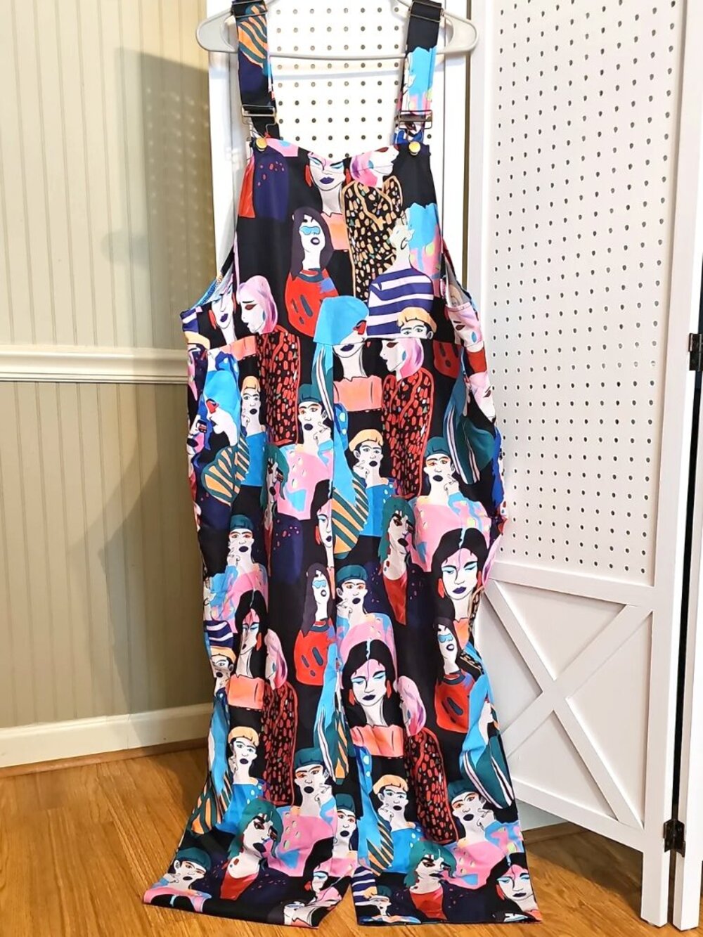 Plus Size Shein 4X Kitschy Multicolor Folk Humans Graphic Jumpsuit Overalls